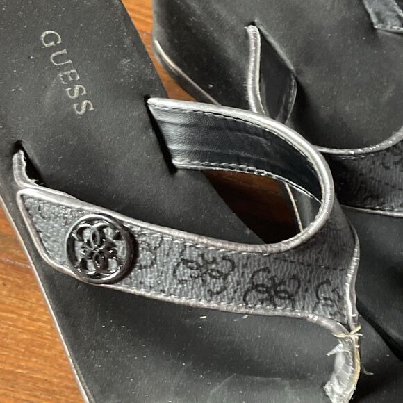 G by GUESS Women's Black Silver Wedge Sandals - Picture 2 of 9